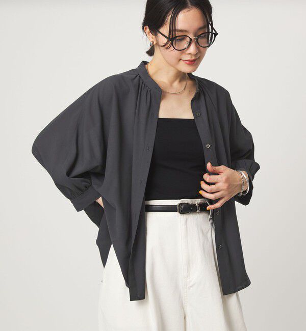 UNITED ARROWS green label relaxing「【WEB限定】＜at ease＞ノーカラー ギャザー ブラウス UVカット 通気性」|シャツ・ブラウス|