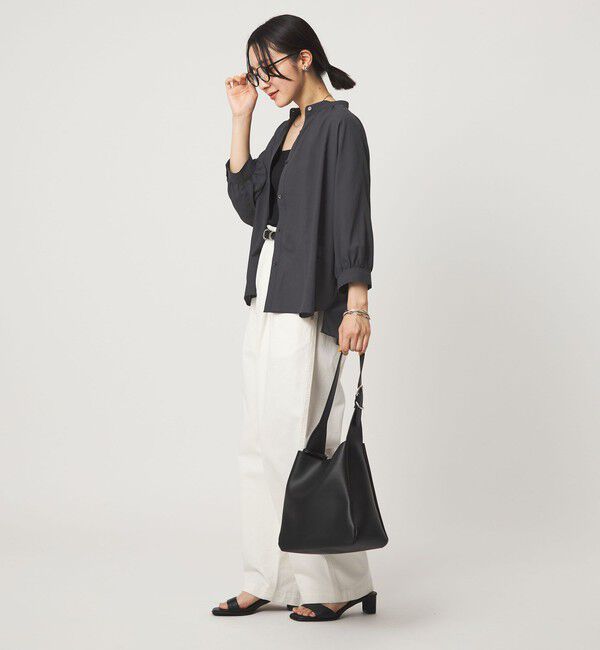 UNITED ARROWS green label relaxing「【WEB限定】＜at ease＞ノーカラー ギャザー ブラウス UVカット 通気性」|シャツ・ブラウス|