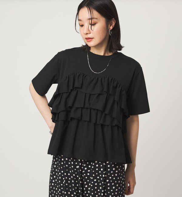 UNITED ARROWS green label relaxing「【WEB限定】＜at ease＞フロント フリル ショートスリーブ カットソー」|Tシャツ・カットソー|BLACK