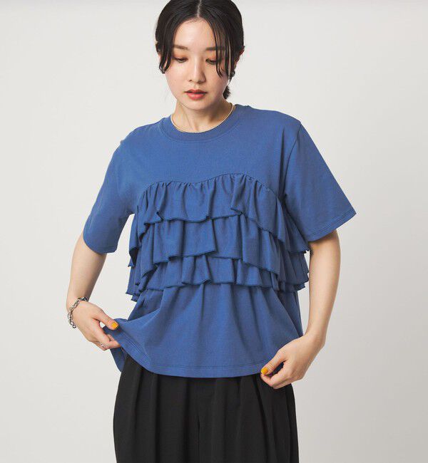 UNITED ARROWS green label relaxing「【WEB限定】＜at ease＞フロント フリル ショートスリーブ カットソー」|Tシャツ・カットソー|COBALT