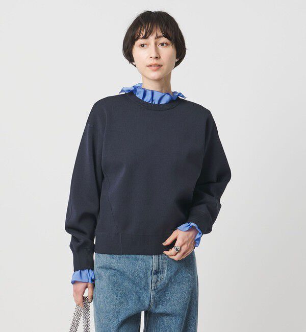 UNITED ARROWS「スウェットライク クルーネックニット ‐ウォッシャブル‐」|ニット・セーター|NAVY