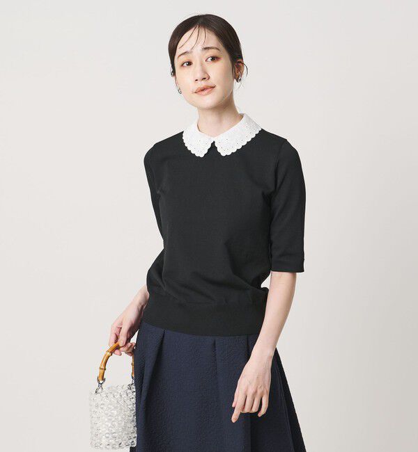 UNITED ARROWS「レディー フラワー ビジュー ニット」|ニット・セーター|BLACK