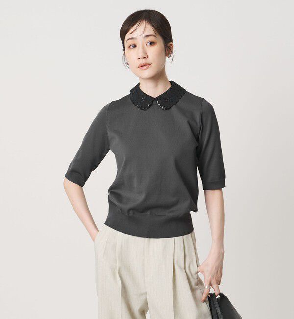 UNITED ARROWS「レディー フラワー ビジュー ニット」|ニット・セーター|DK.GRAY