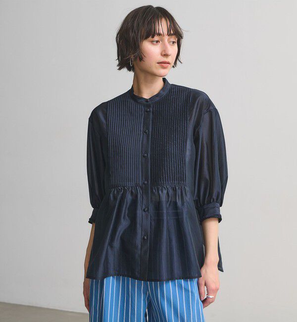 UNITED ARROWS「シルキー ピンタック ブラウス ‐ウォッシャブル‐」|シャツ・ブラウス|NAVY