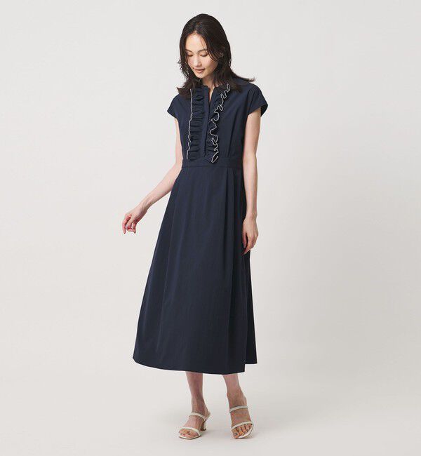 UNITED ARROWS「メロー フリル スキッパー ワンピース ‐防シワ 吸水速乾 UVカット 遮熱性 接触冷感‐」|ワンピース|NAVY