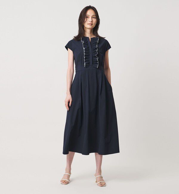 UNITED ARROWS「メロー フリル スキッパー ワンピース ‐防シワ 吸水速乾 UVカット 遮熱性 接触冷感‐」|ワンピース|