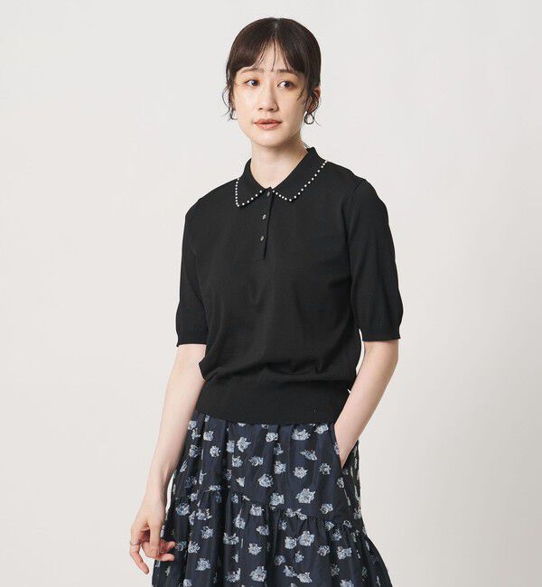 UNITED ARROWS「パールライク ポロニット ‐ウォッシャブル‐」|ニット・セーター|BLACK
