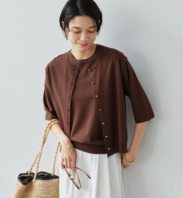 UNITED ARROWS green label relaxing「ハーフスリーブ ニット カーディガン ウォッシャブル 接触冷感 UVカット」|カーディガン|DK.BROWN
