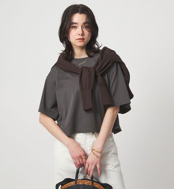 UNITED ARROWS green label relaxing「＜スタイリスト兵藤千尋さんコラボ＞クロップド ワイド Tシャツ UVカット」|Tシャツ・カットソー|DK.GRAY