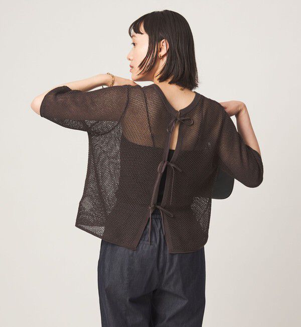 UNITED ARROWS green label relaxing「メッシュ クルーネック リボン ショートスリーブ ニット」|ニット・セーター|