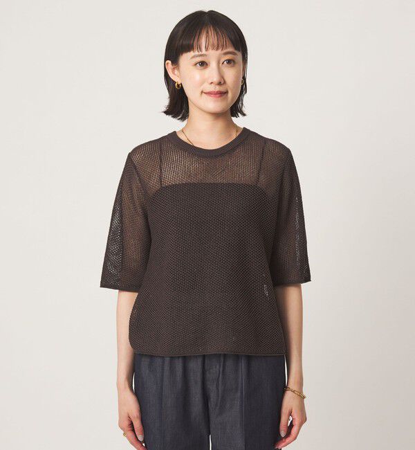 UNITED ARROWS green label relaxing「メッシュ クルーネック リボン ショートスリーブ ニット」|ニット・セーター|