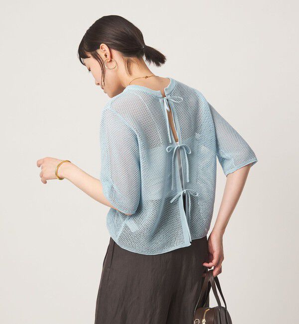 UNITED ARROWS green label relaxing「メッシュ クルーネック リボン ショートスリーブ ニット」|ニット・セーター|