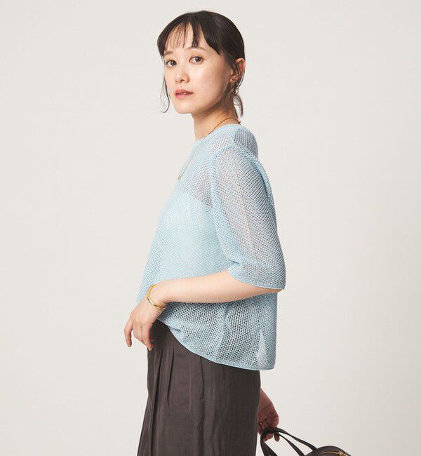 UNITED ARROWS green label relaxing「メッシュ クルーネック リボン ショートスリーブ ニット」|ニット・セーター|