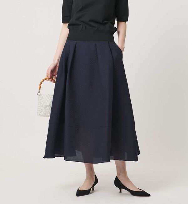 UNITED ARROWS「オーガンジー ジャガード フレアスカート ‐ウォッシャブル‐」|フレア|NAVY