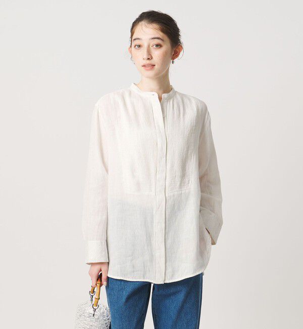 UNITED ARROWS「エンブロイダリー バンドカラー シャツ」|シャツ・ブラウス|OFF WHITE