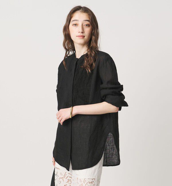UNITED ARROWS「エンブロイダリー バンドカラー シャツ」|シャツ・ブラウス|BLACK