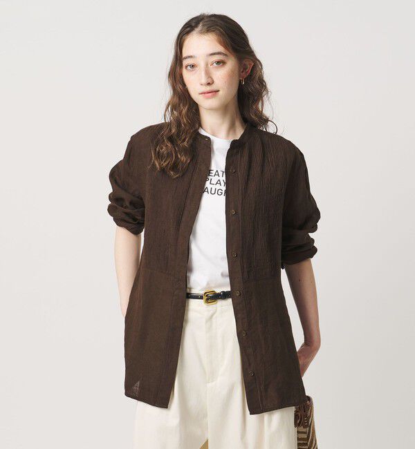 UNITED ARROWS「エンブロイダリー バンドカラー シャツ」|シャツ・ブラウス|