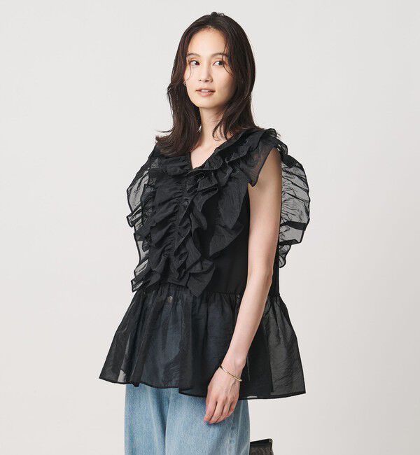 UNITED ARROWS「レディー フリル チュール カットソー ‐ウォッシャブル‐」|Tシャツ・カットソー|BLACK