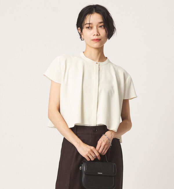 UNITED ARROWS green label relaxing「ジョーゼット  ヨークフレア ショートスリーブ ブラウス マシンウォッシャブル 接触冷感」|シャツ・ブラウス|OFF WHITE