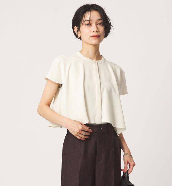 UNITED ARROWS green label relaxing「ジョーゼット  ヨークフレア ショートスリーブ ブラウス マシンウォッシャブル 接触冷感」|シャツ・ブラウス|