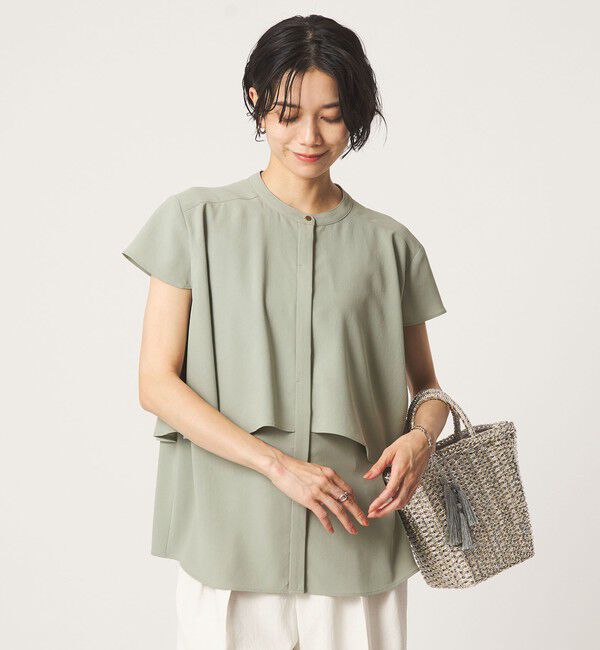 UNITED ARROWS green label relaxing「ジョーゼット  ヨークフレア ショートスリーブ ブラウス マシンウォッシャブル 接触冷感」|シャツ・ブラウス|