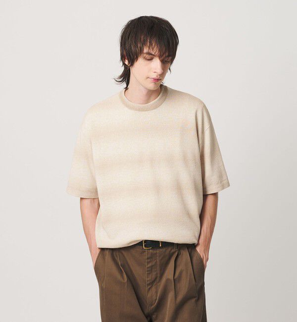BEAUTY&YOUTH UNITED ARROWS「シアー オンブレ ボーダー クルーネック Tシャツ ウォッシャブル」|ニット・セーター|