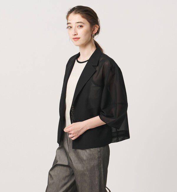 UNITED ARROWS「シアー ショート ジャケット ‐ウォッシャブル‐」|テーラードジャケット|BLACK