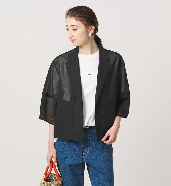 UNITED ARROWS「シアー ショート ジャケット ‐ウォッシャブル‐」|テーラードジャケット|DK.GRAY