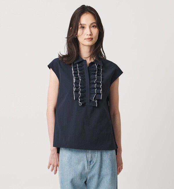UNITED ARROWS「メロー フリル スキッパー フレンチスリーブ シャツ ‐防シワ 吸水速乾 UVカット 遮熱性 接触冷感‐」|シャツ・ブラウス|