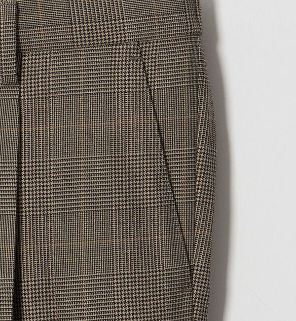 UNITED ARROWS「＜SOVEREIGN＞ ブラウン グレンチェック ハーフギャザー イージースラックス」|チノ|