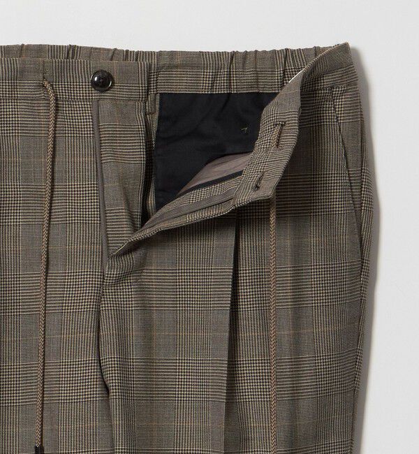 UNITED ARROWS「＜SOVEREIGN＞ ブラウン グレンチェック ハーフギャザー イージースラックス」|チノ|