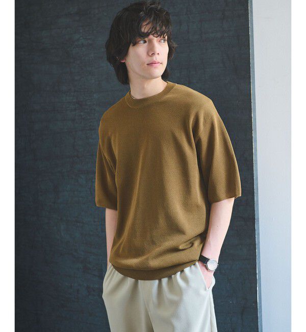 UNITED ARROWS green label relaxing「BREEZY ペーパー 半袖 クルーネック ニット Tシャツ -ハンドウォッシャブル・抗菌・通気性-」|Tシャツ・カットソー|MUSTARD
