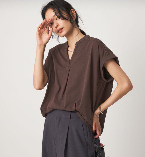 UNITED ARROWS green label relaxing「【WEB限定】＜at ease＞スキッパー カットソー 接触冷感 UVカット 遮熱」|Tシャツ・カットソー|DK.BROWN