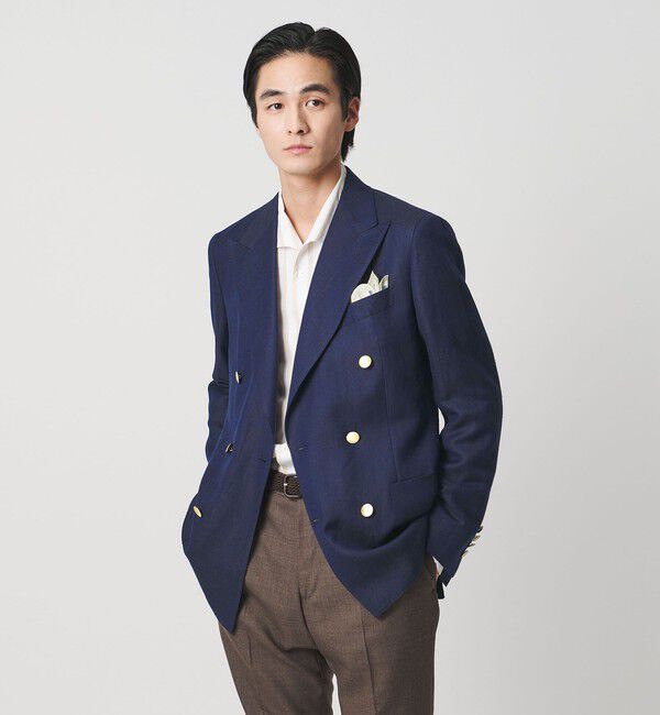 UNITED ARROWS「Vitale Barberis Canonico ウールリネン カルゼ ダブル 6ボタン ブレザー」|テーラードジャケット|NAVY