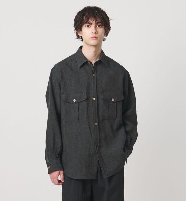 UNITED ARROWS「＜District＞リネン オックスフォード ２ポケット レギュラーカラーシャツ」|カーディガン|