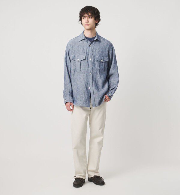 UNITED ARROWS「＜District＞リネン オックスフォード ２ポケット レギュラーカラーシャツ」|カーディガン|