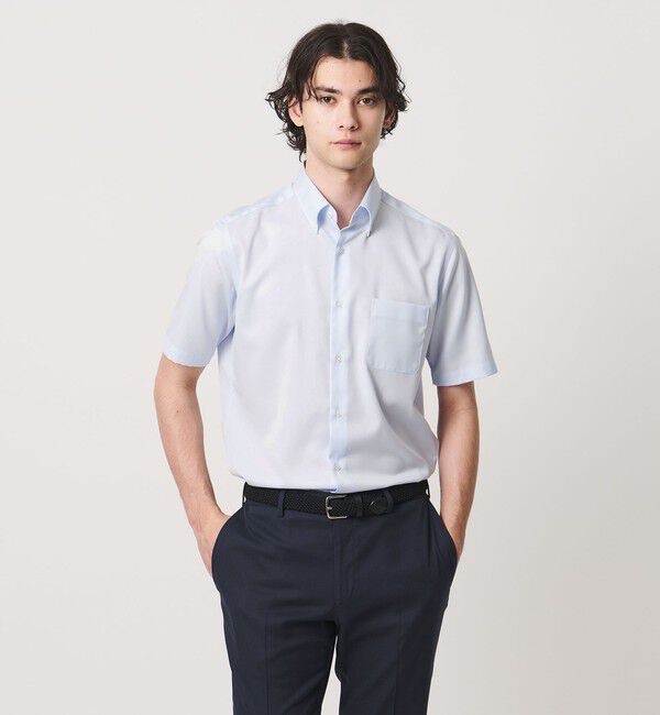 UNITED ARROWS「イージーケア AG パナマ ショートスリーブ ボタンダウンカラーシャツ 抗菌防臭 通気性」|シャツ・ブラウス|LT.BLUE