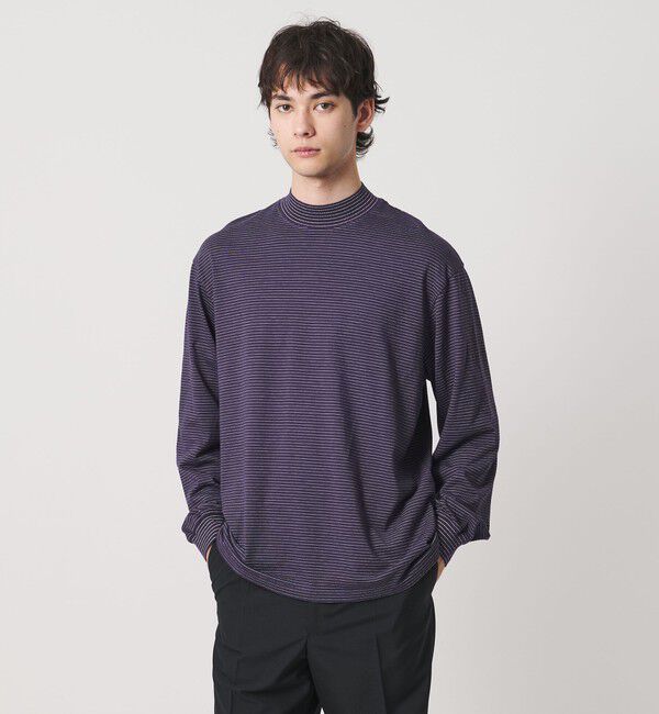 UNITED ARROWS「【別注】＜YONETOMI＞ガーメントダイ モックネック ボーダー Tシャツ」|Tシャツ・カットソー|