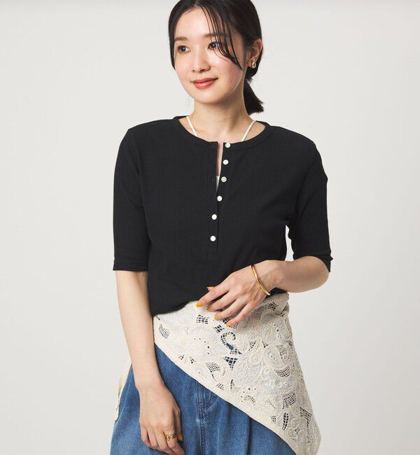UNITED ARROWS green label relaxing「【WEB限定】＜at ease＞シアーテレコ ヘンリーネック ショートスリーブ カットソー」|Tシャツ・カットソー|