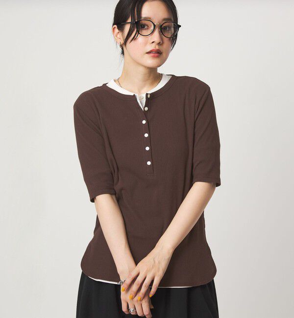UNITED ARROWS green label relaxing「【WEB限定】＜at ease＞シアーテレコ ヘンリーネック ショートスリーブ カットソー」|Tシャツ・カットソー|