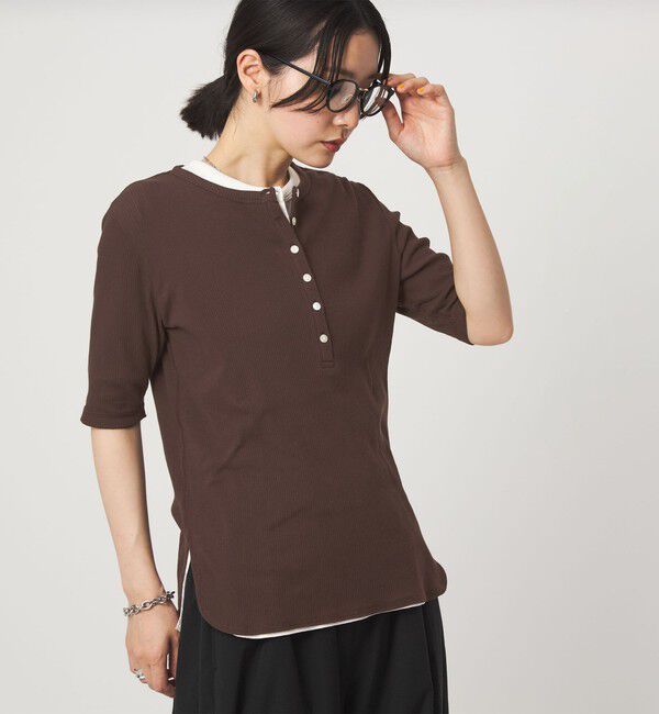 UNITED ARROWS green label relaxing「【WEB限定】＜at ease＞シアーテレコ ヘンリーネック ショートスリーブ カットソー」|Tシャツ・カットソー|