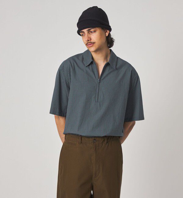 STEVEN ALAN「＜Steven Alan＞ オーガニックコットン チェック ジップ プルオーバー ショートスリーブ シャツ」|シャツ・ブラウス|