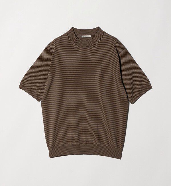 UNITED ARROWS「ショートスリーブ ボーダー モックネック ニットTシャツ UA COZY ウォッシャブル 抗菌防臭」|Tシャツ・カットソー|
