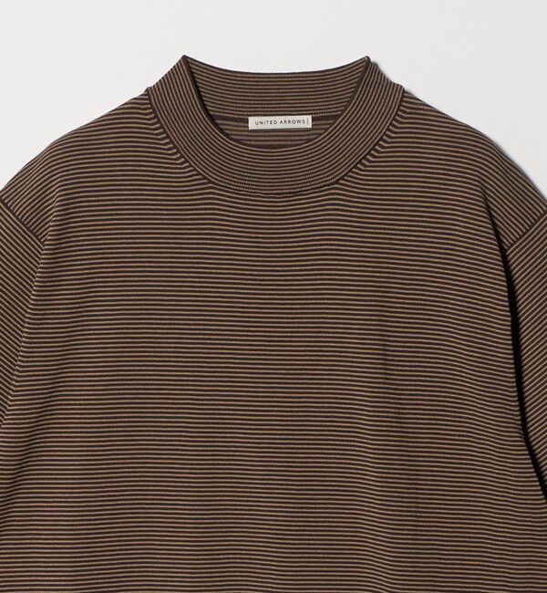 UNITED ARROWS「ショートスリーブ ボーダー モックネック ニットTシャツ UA COZY ウォッシャブル 抗菌防臭」|Tシャツ・カットソー|