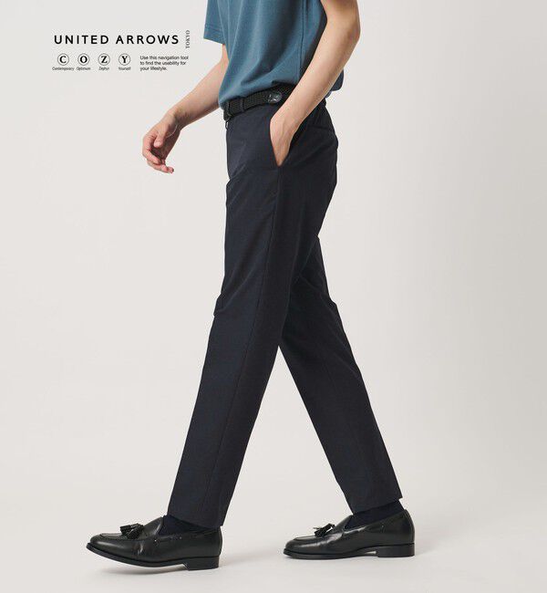 UNITED ARROWS「COOL DOTS プリント ノープリーツ テーパード パンツ UA COZY ウォッシャブル 2WAYストレッチ」|スラックス|NAVY