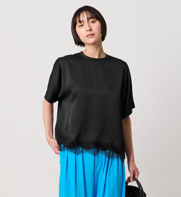 UNITED ARROWS「サテン レース コンビ ブラウス」|シャツ・ブラウス|