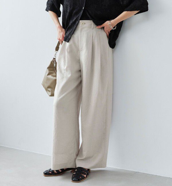 UNITED ARROWS green label relaxing「［size SHORT/TALLあり］ライト リネンライク タック ワイドパンツ UVカット 通気性」|スラックス|NATURAL