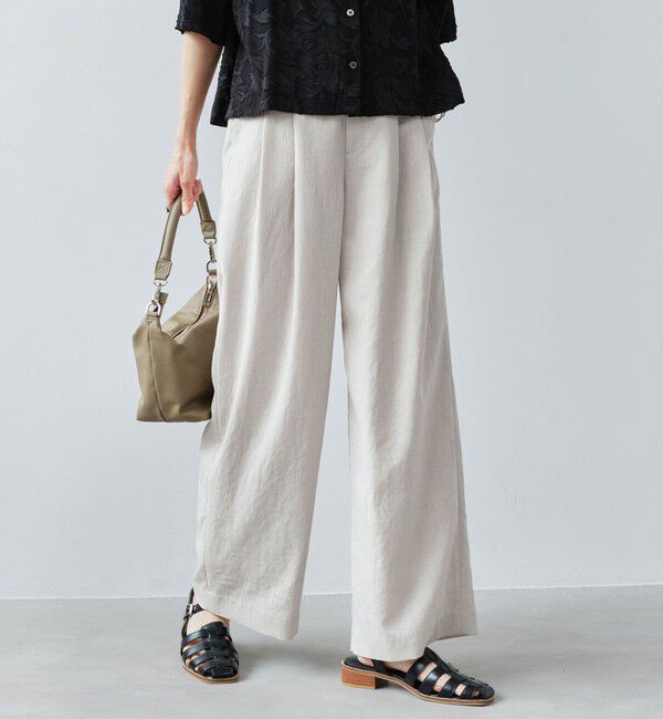 UNITED ARROWS green label relaxing「［size SHORT/TALLあり］ライト リネンライク タック ワイドパンツ UVカット 通気性」|スラックス|