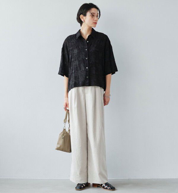 UNITED ARROWS green label relaxing「［size SHORT/TALLあり］ライト リネンライク タック ワイドパンツ UVカット 通気性」|スラックス|