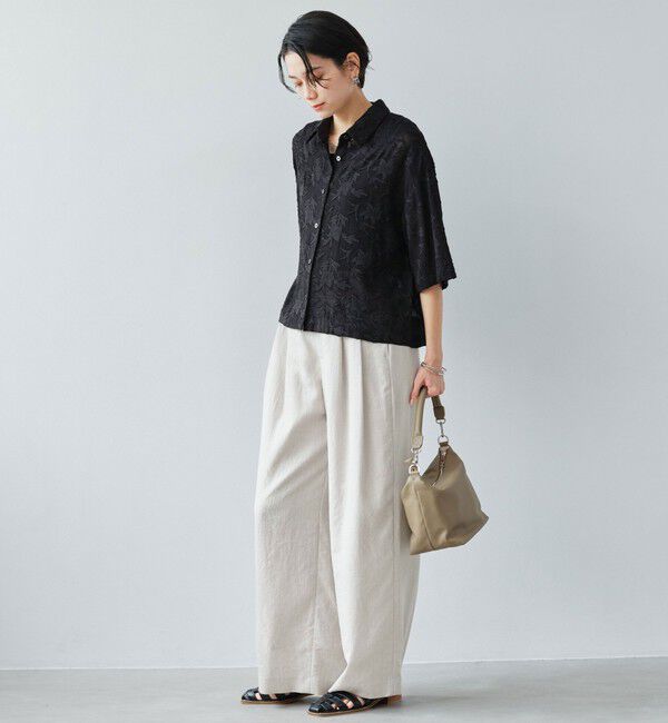 UNITED ARROWS green label relaxing「［size SHORT/TALLあり］ライト リネンライク タック ワイドパンツ UVカット 通気性」|スラックス|